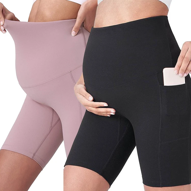 Wholesale LOGO Custom Yoga Sportswear Maternity Pregnancy Leggings Breathable Pregnant Women Shorts Pants with Pockets