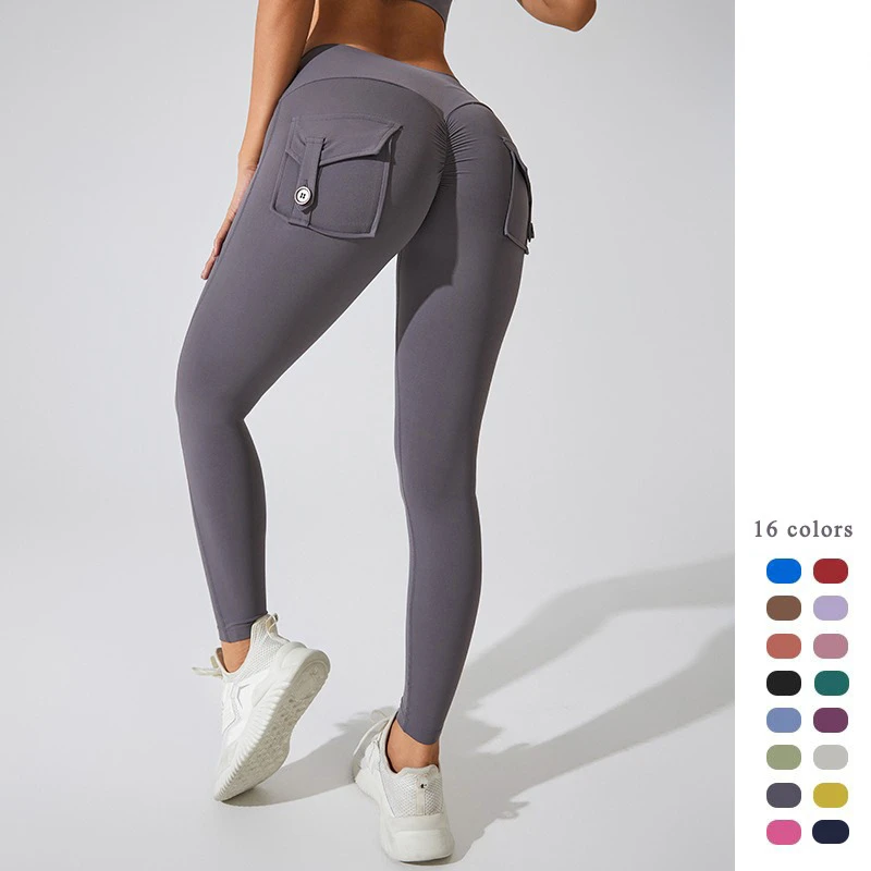 Women's High Waist Booty Lifting Utility Pockets High Waisted Yoga Tight Pants Seamless Gym Fitness Running Workout Leggings