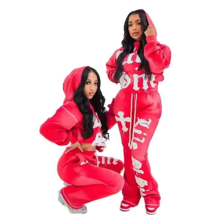 2026 Womens Maternity Long Tracksuit Set Hooded Jacket Full-Length Pants Acid Wash Printed Breathable Sporty Streetwear Solid