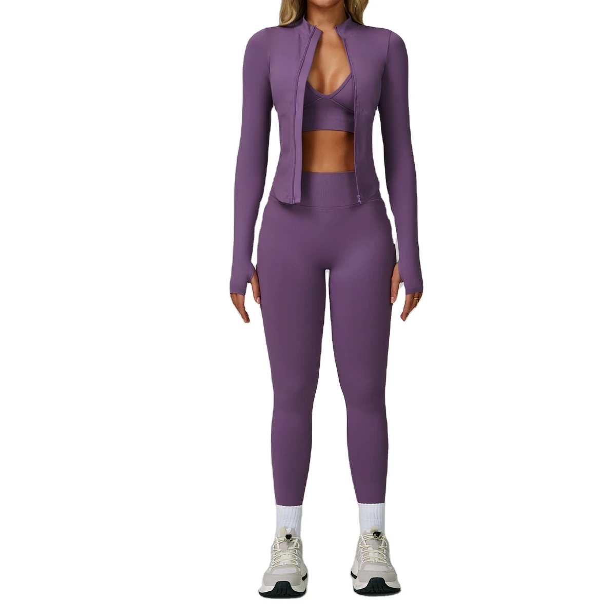 Leggings Set Seamless Yoga Suit Waist-Slimming Quick-Drying Fitness Clothing Outdoor Running Sports Solid Women's Sets