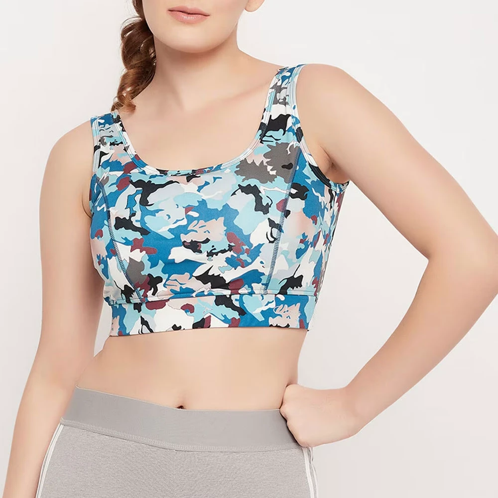 Custom Women Print Longline Sports Bra Wide Strap Scoop Neck Medium Support Workout Yoga Gym Bra OEM Wholesale