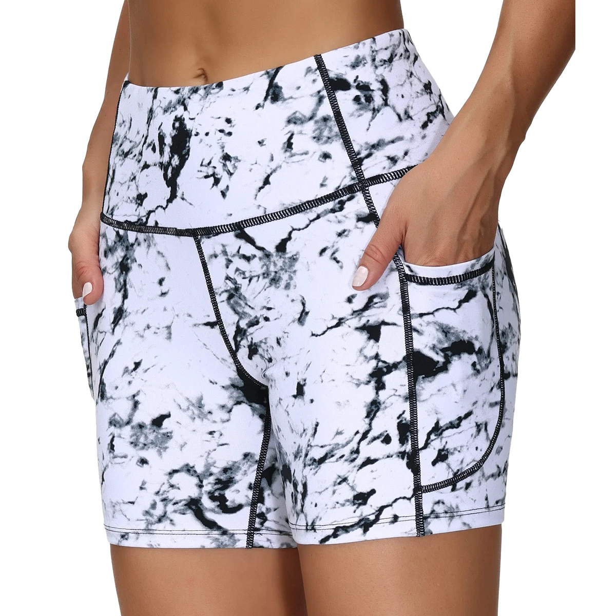 Custom Logo Seamless Plus Size Womens High Elastic Waist Print Workout Sports Biker Shorts with Pockets for Yoga in Pants Style