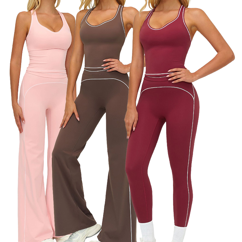 Hot Selling Two Piece Solid Sportswear Set with Front Logo Sleeveless Crop Top & High Waist Leggings for Fitness Yoga