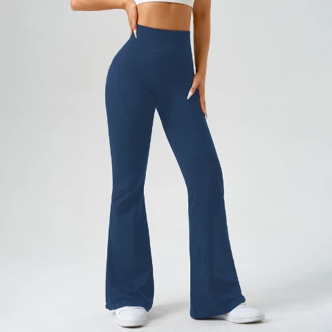 Women Peach Butt Lift Flare Yoga Pants Elastic Stretchy Sports Trousers With Convenient Side Pockets for Daily Fitness Workout