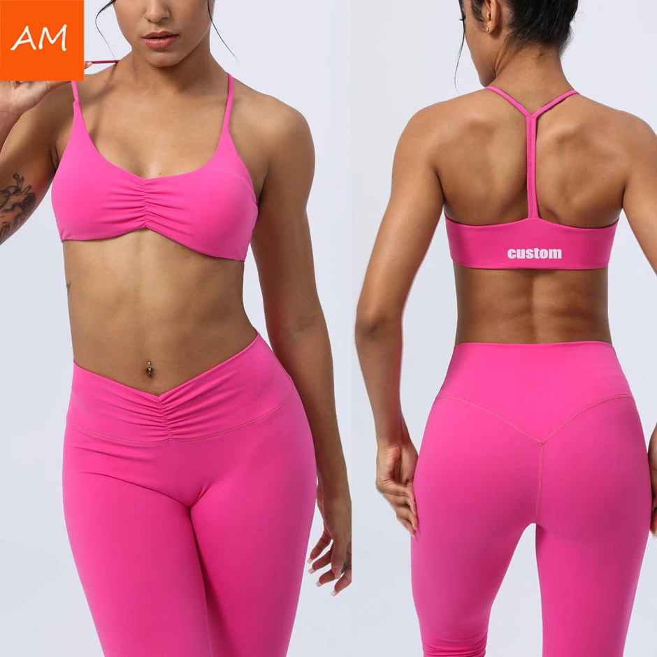 Custom Nylon Pleated Front Fitness Bra Exercise Thin Straps Yoga Sports Bra Light Support Yoga Bra for Women