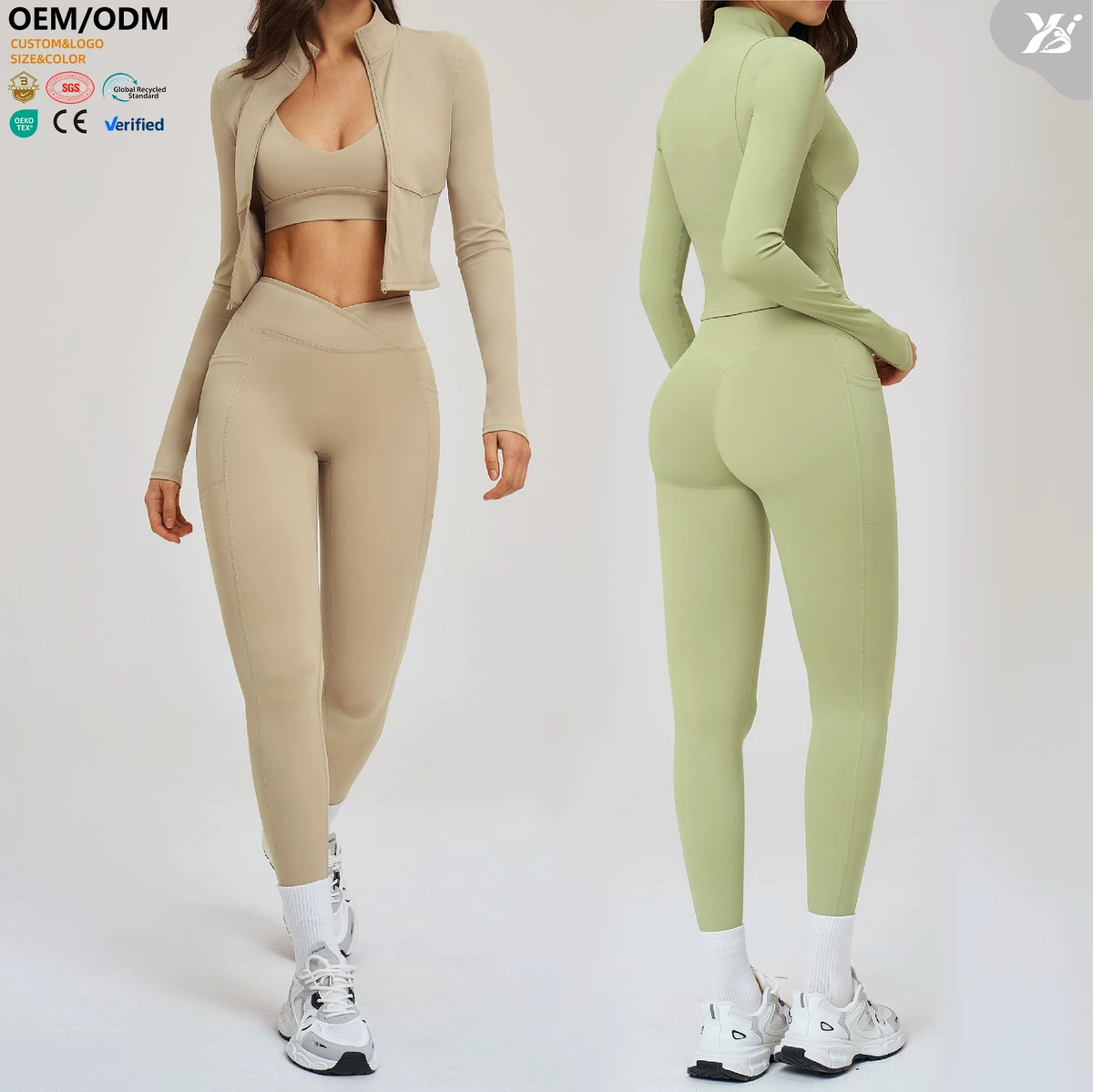 XW-TZ2539-11 New Model Custom Sports Bra Running Jacket Yoga High Waist Leggings 3 Piece Activewear Set