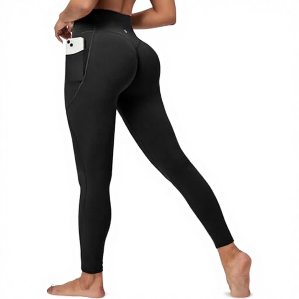 Women High Waist Yoga Leggings With Side Pocket Butt Lifting Tummy Control Stretch Soft Sports Workout Running Fitness Gym