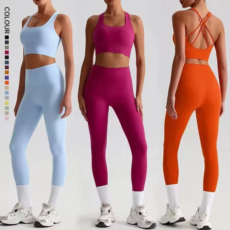 Women's Lightweight Breathable High Waist Running Leggings and Bra Set Stretchy Soft Quick Dry Supportive