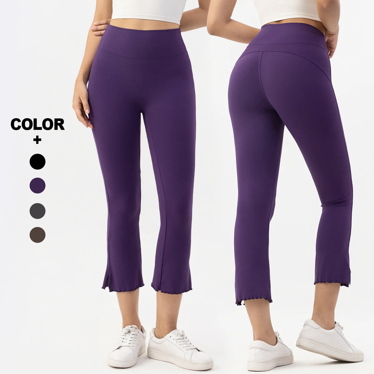 Women's Summer Yoga Flare Pants Breathable Four-Way Stretch Quick Dry Eco-Friendly High Waist Butt Lifting Calf-Length Elastic