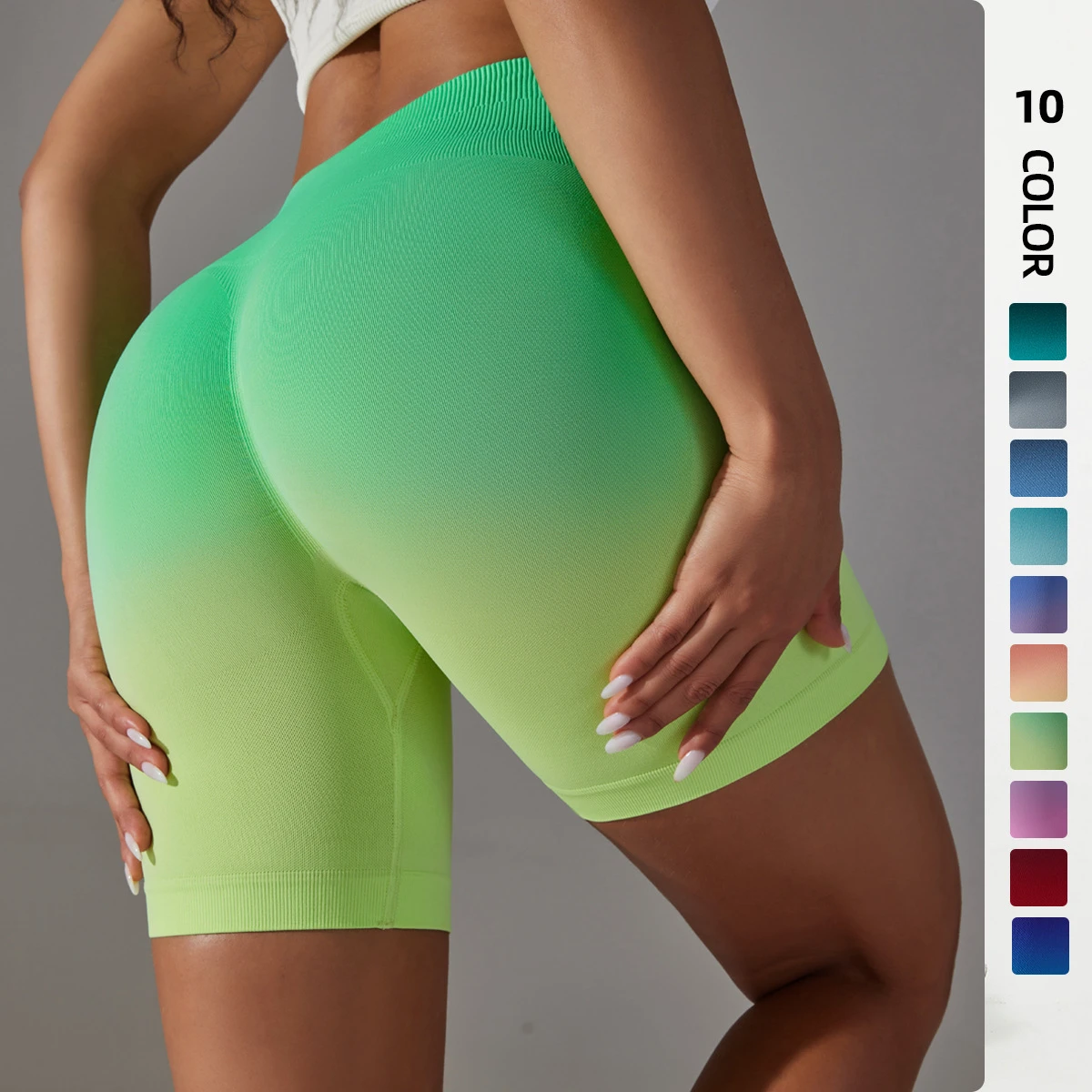 Seamless Candy-colored Gradient Training Shorts Tight High-waisted Sports Three-quarter Shorts Running Fitness Yoga Pants