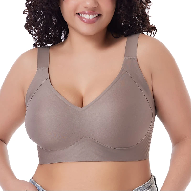 Women's Plus Size M-6XL Seamless Yoga Sports Bra Strapless Wide Strap Solid Pattern Thin Support Wire Free Underwear