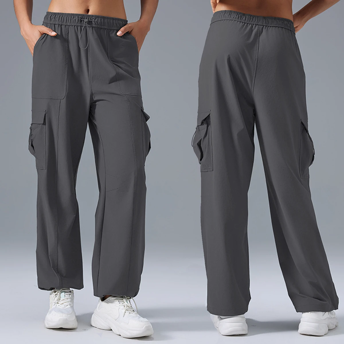 Lightweight Adjustable Mid-Rise Cargo Pant 4 Way Stretch Trousers Sport Casual Sweatpants Women