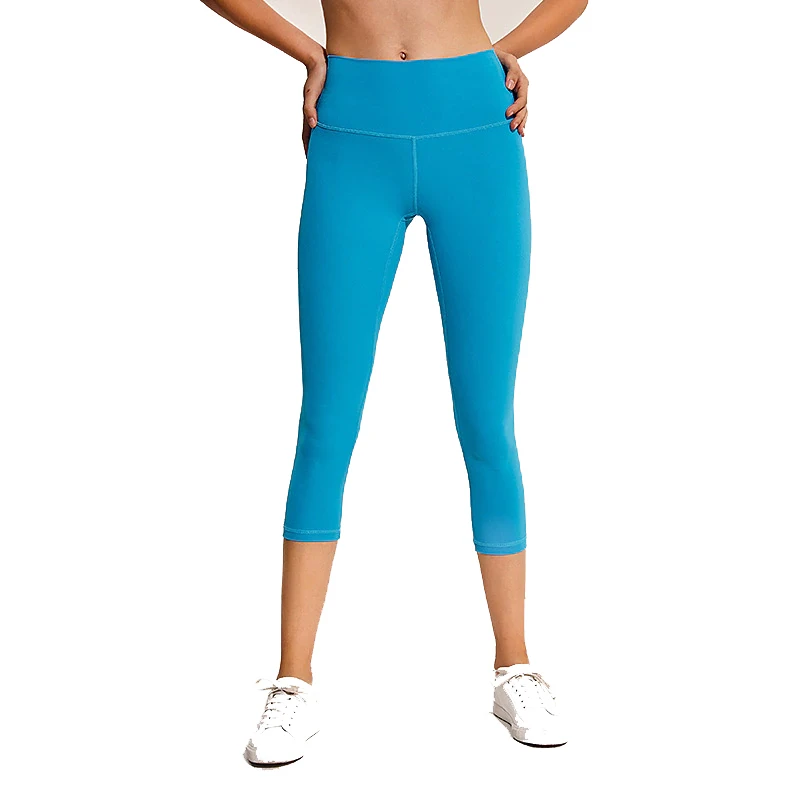 Women High Waist Yoga Capris Cross Design Hollow-Out Crop Leggings Four-Way Stretch Spandex/Nylon