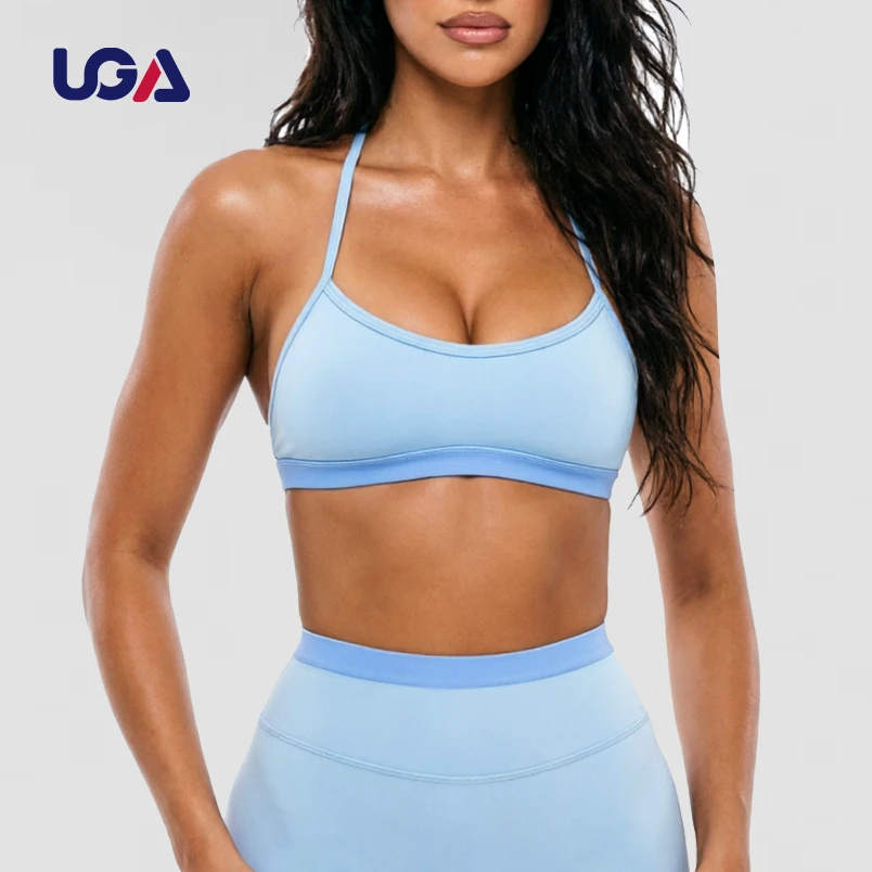Girls Halter Hollow Back Contrast Trim Bra Shorts Summer Sports Active Wear Workout Clothes Gym Fitness Clothing Yoga Set