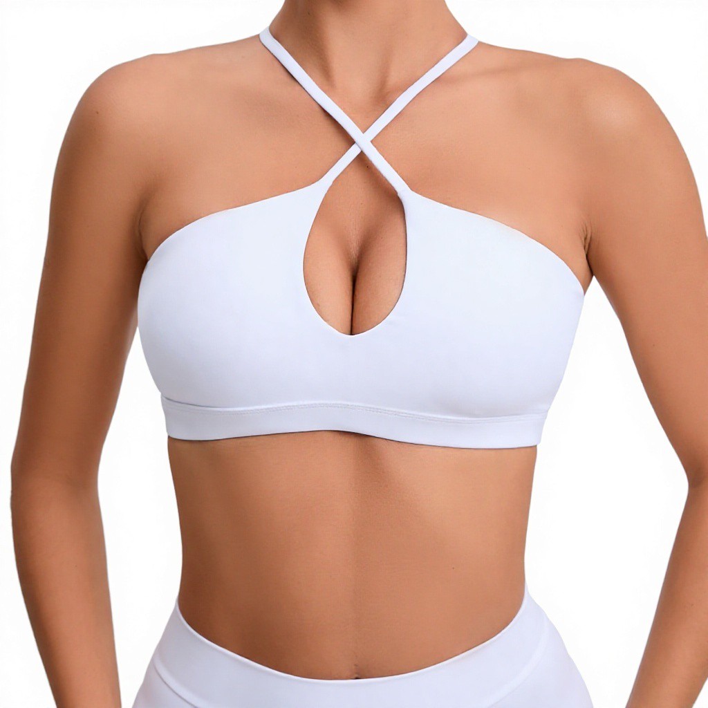 Women's High Support Crisscross Strap Yoga Sports Bra Quick-Drying Breathable 100% Nylon Solid Cross-strap Elastic Wire-Free