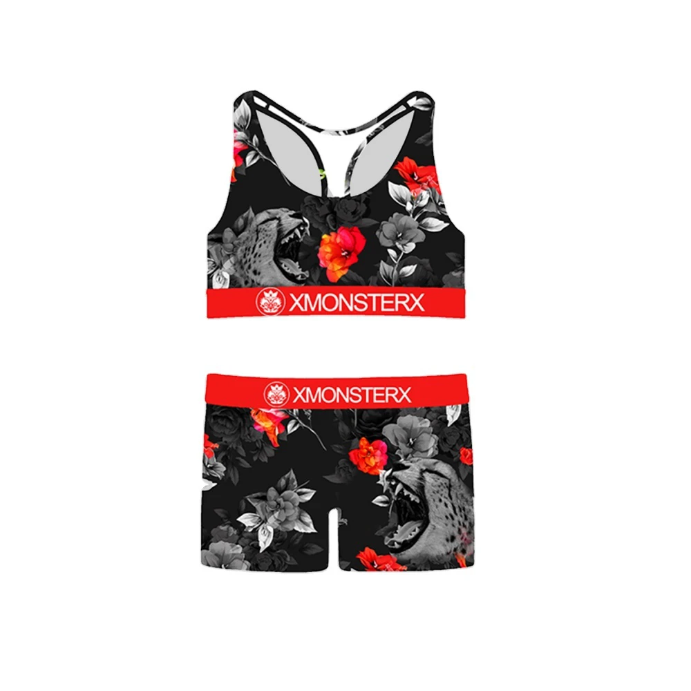 Factory Wholesale Quality Eth Designer Brand Women's Sports Set 2pc Plus Size Bra Short Printed Pattern Women's Underwear Boxers