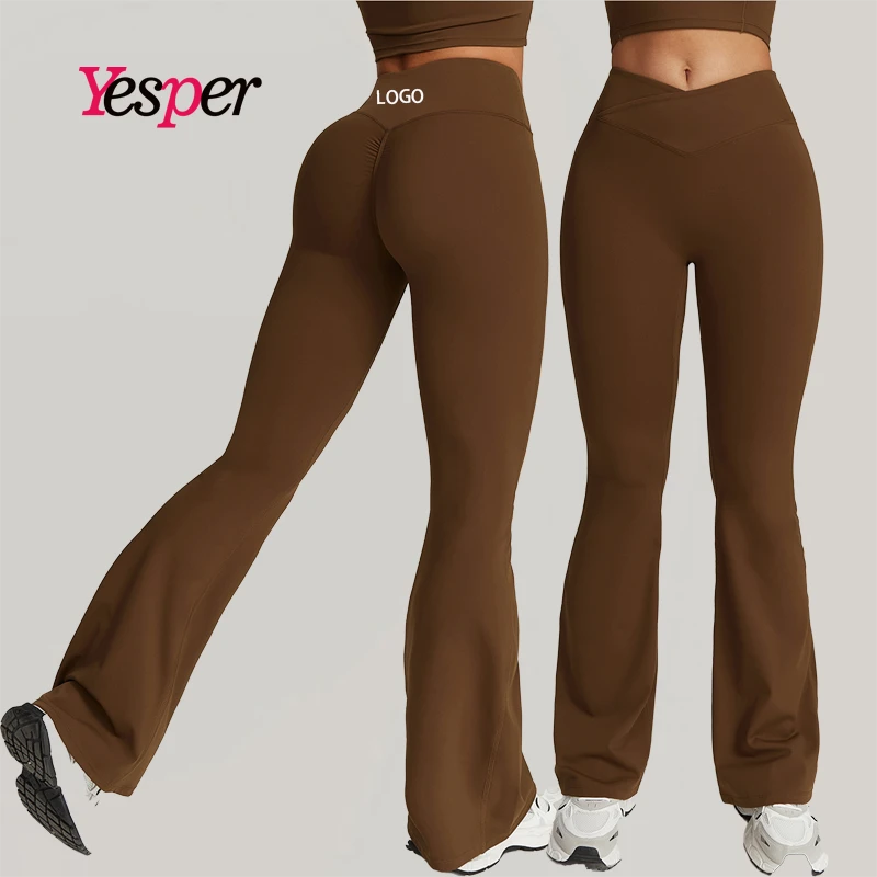Wholesale High Quality Hip Lifting Yoga Flared Wide Leg Pants Skinny Casual Sports Yoga Flares Eco Friendly Leggings