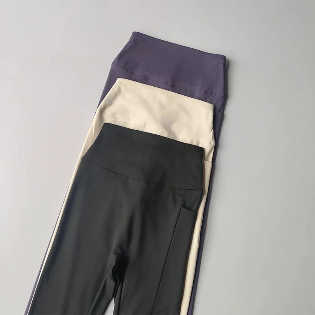 Women's Solid High Waist Fleece Yoga Leggings Thermal Hip Lifting Fitness Pants Pockets Quick Dry Four-Way Stretch Running