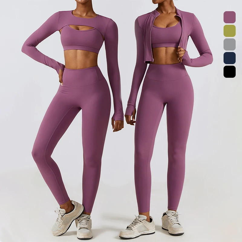 Custom Logo Gym Women's Yoga Set 4 Piece Breathable Quick-Drying Sports Clothes Outdoor Running Fitness Naked Feel Sportswear