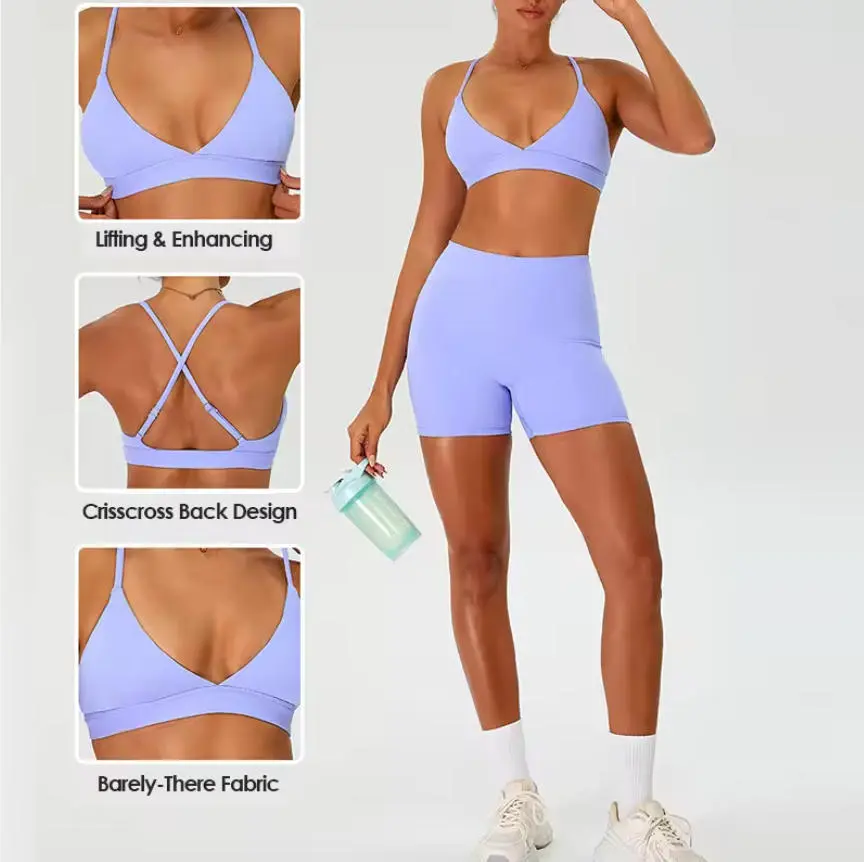 Women's Quick-Dry Sports Bra High Support Cross Back Sexy Triangle Yoga Bra With Adjustable Straps