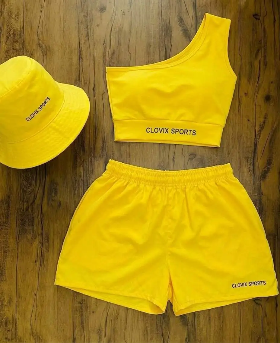 Custom Logo Women Yoga Set One Shoulder Sports Bra with Shorts 3 Piece Gym Wear Tracksuit Fitness Outfit