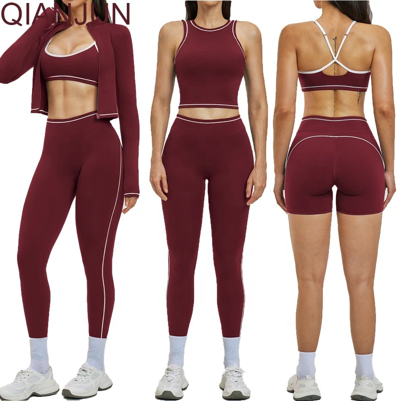 Wholesale Outdoor Women's Yoga Sets 5-Piece Fitness Workout Activewear Quick Dry Bra High Waist Leggings Gym Set