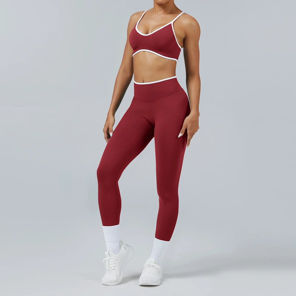 High Elastic Seamless Solid Women's Peach Hip Yoga Pants 2-Piece Set Breathable Quick-drying Sports Fitness