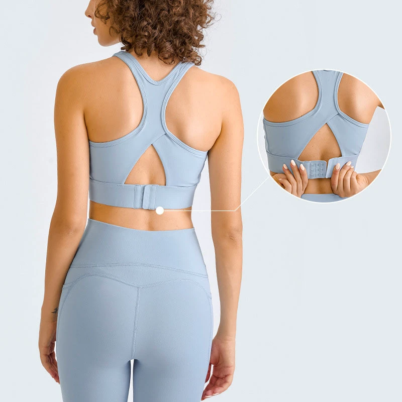 Women Solid Color High Impact Sports Bras with Adjustable Hooks Full Coverage Back Closure Workout Yoga Bra Tops