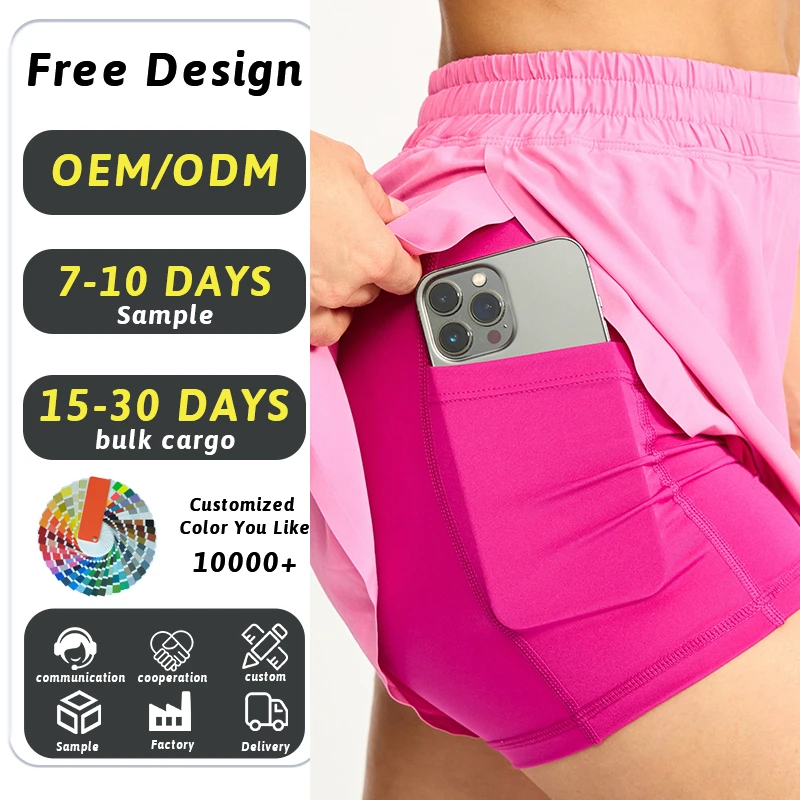 Custom Double Layer Fashion 2 in 1 Running Yoga Shorts Casual High Waist Loose Workout Women Athletic Shorts With Pockets