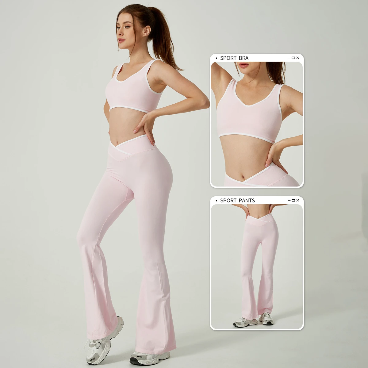 LANYU High-Waist Sports Yoga Shorts Mesh Crew Neck Bra Elastic Waist Breathable Running Fitness 2-Piece Set