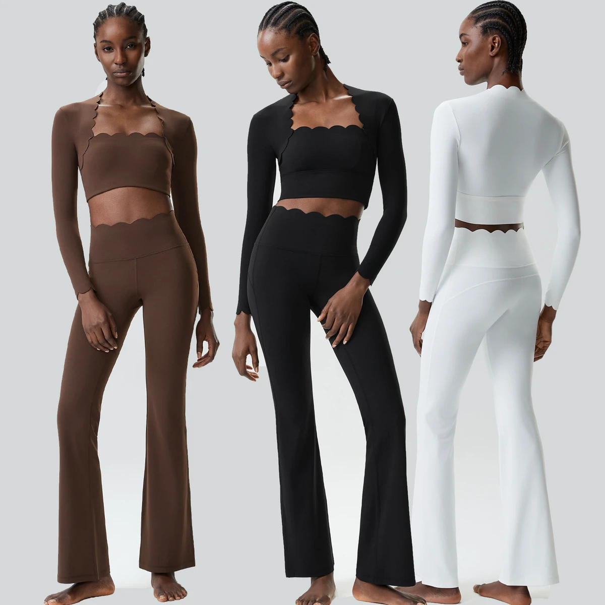 High Waist Elastic Crop Long Sleeve Two Piece Yoga Set Women Running Naked Tight-fitting Clothing Ropa Deportiva Mujer