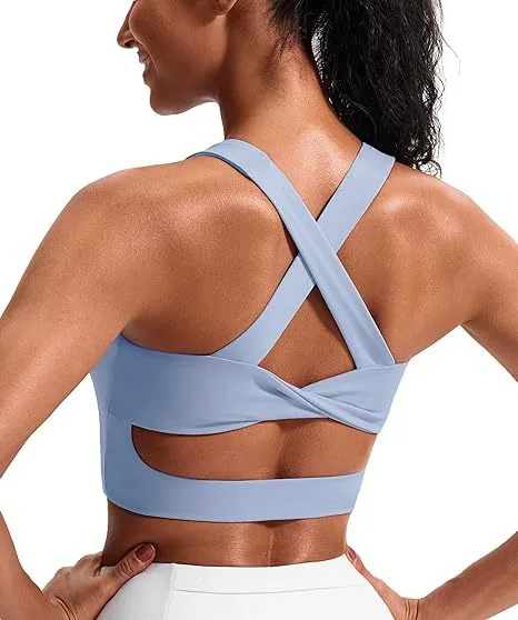 FH Women's Fitness Stretchy Workout Bra Sports Bras for Women Criss-Cross Back Padded Workout Tank Tops Medium Support Crop Tops
