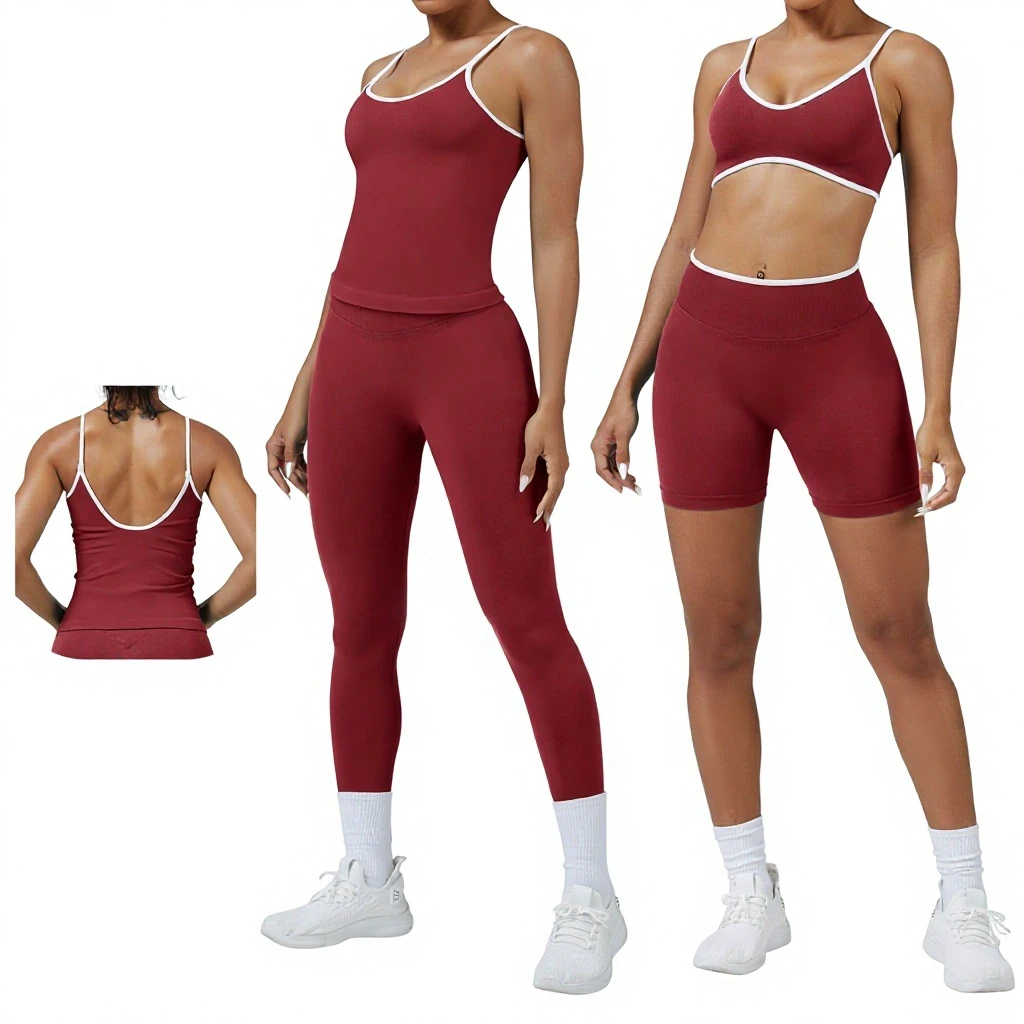 Color-block Womens 2-Piece Backless Tight Sports Suit Quick-drying Spandex/Nylon Yoga Set for Running & Fitness