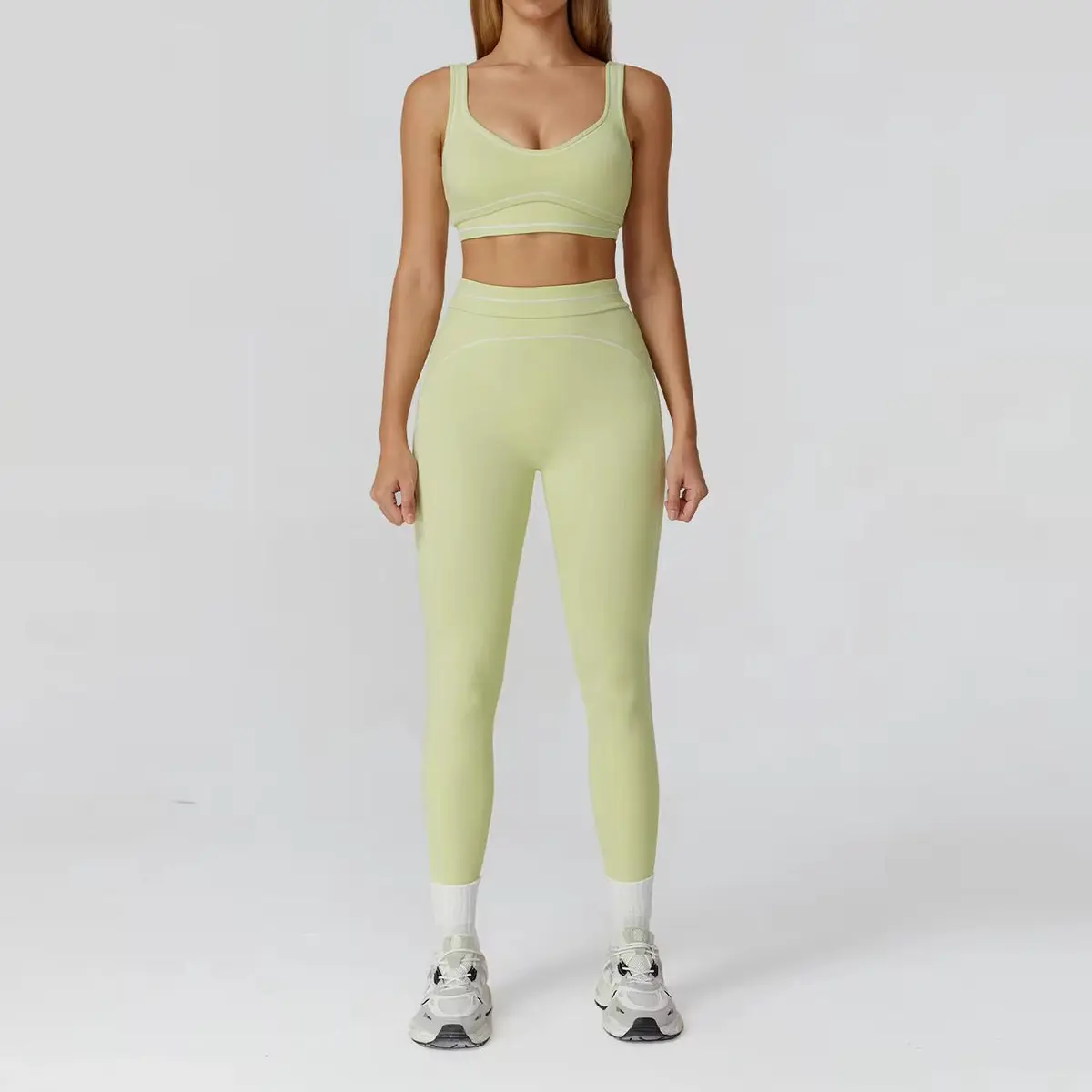 Women Yoga Set Seamless High Waist Leggings Crop Top Solid Color Spandex Polyester 2 Piece Fitness Workout Wear