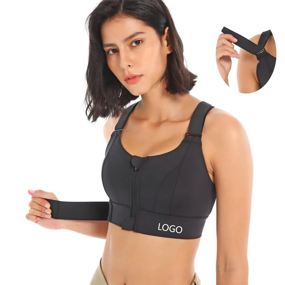 2025 New Arrival High Quality Plus Size Women's Simple Adjustable Medium Support Yoga Sport Bra Quick Dry Sweat-Wicking Zipper