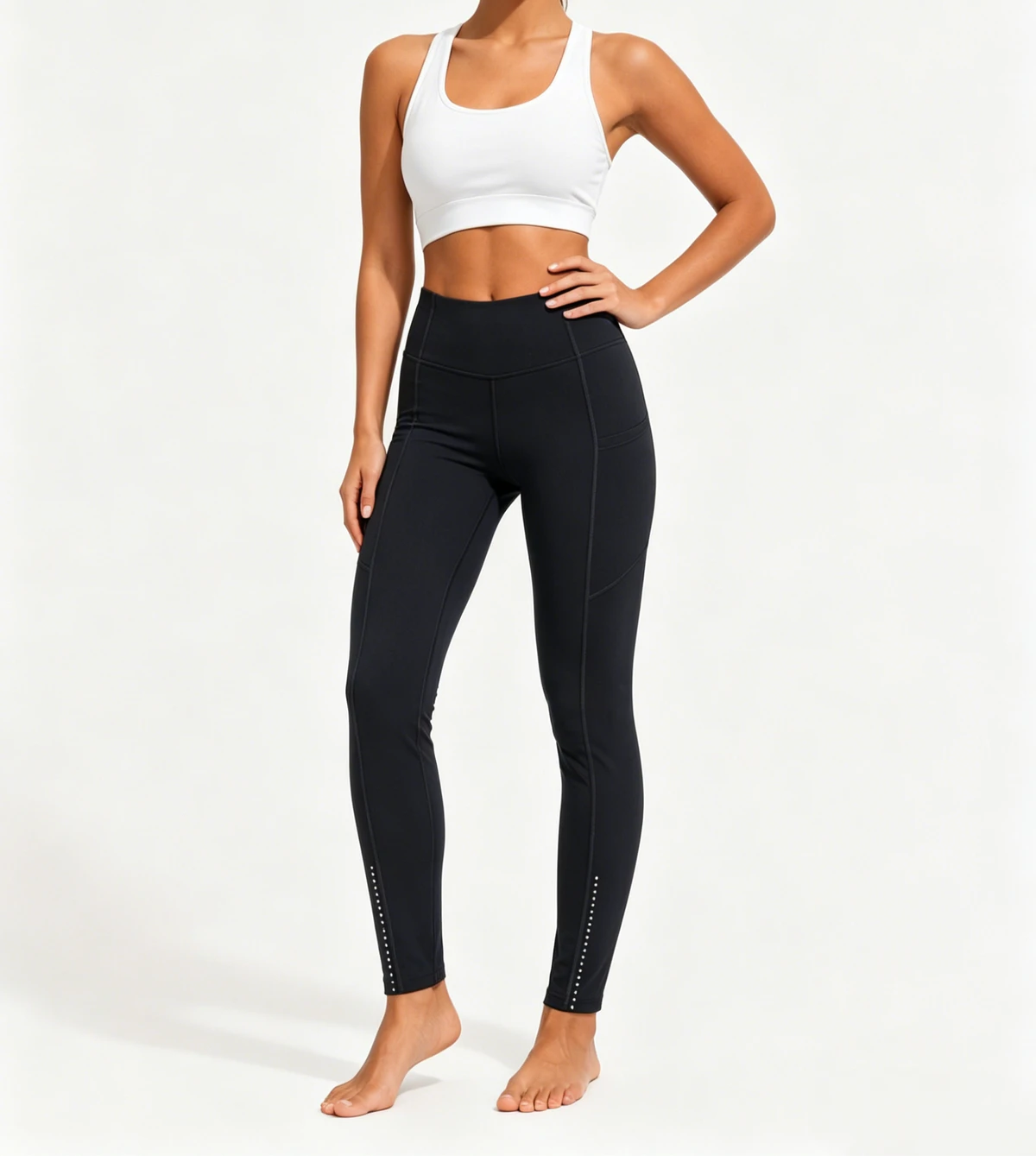 Best Selling High Waisted Seamless Butt Lift Yoga Pants with Side Pockets Sparkly Hem Tummy Control Quick Dry 4 Way Stretch