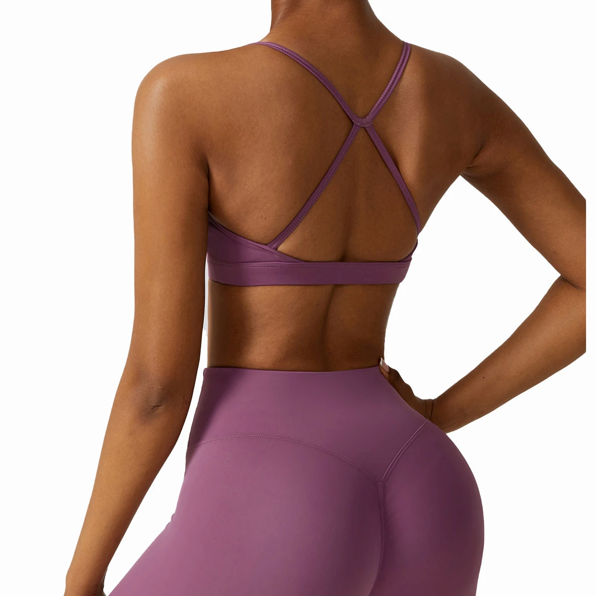 Custom Breathable Removable Pads High Support Women Sports Bra Nylon Polyester 4-way Stretch Spaghetti Cross Straps Gym Yoga Bra