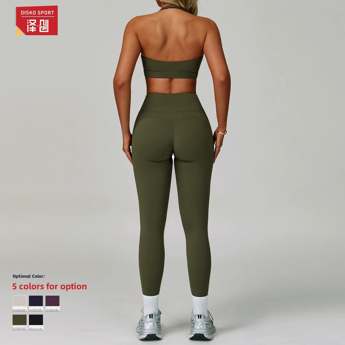 Yunsen Cross-Border Backless Yoga Outfit Set Square Neck Tight-Fitting Quick-Dry Solid Crisscross Straps High-Waisted 2-Piece