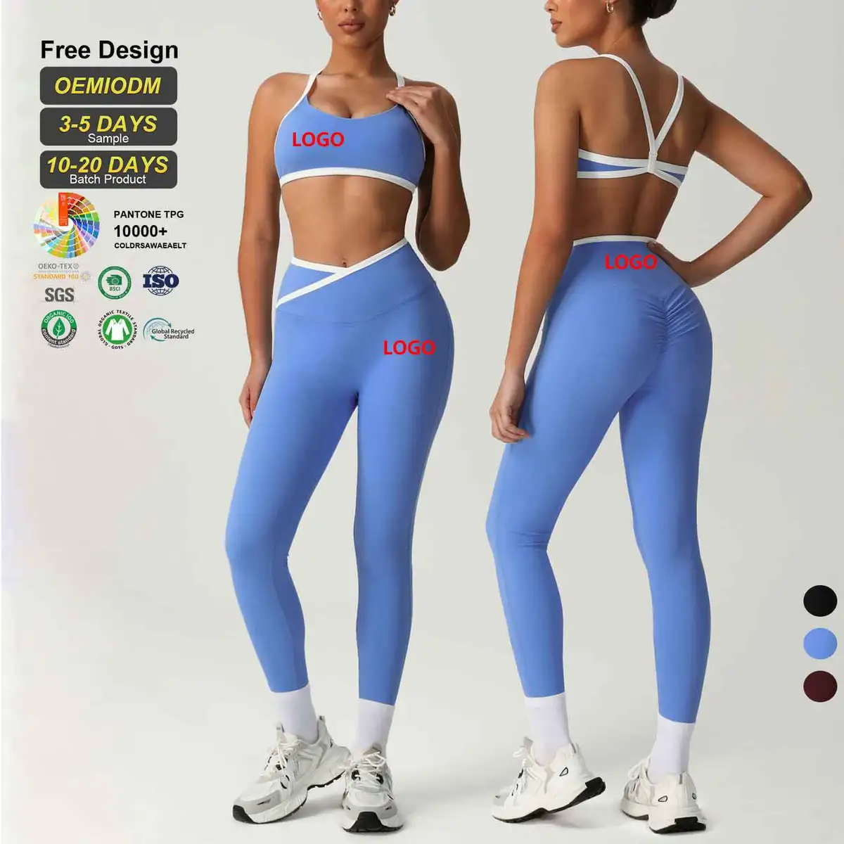 OEM Supplier Women Shockproof Sports Bra High Waist V Shaped Scrunch Butt Yoga Pants Suit Color Block Yoga Wear Two Piece Set