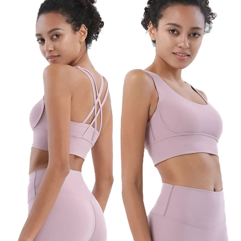 Professional Double Cross Straps Breathable Shockproof High Elasticity Yoga Sports Bras Womens Intimates