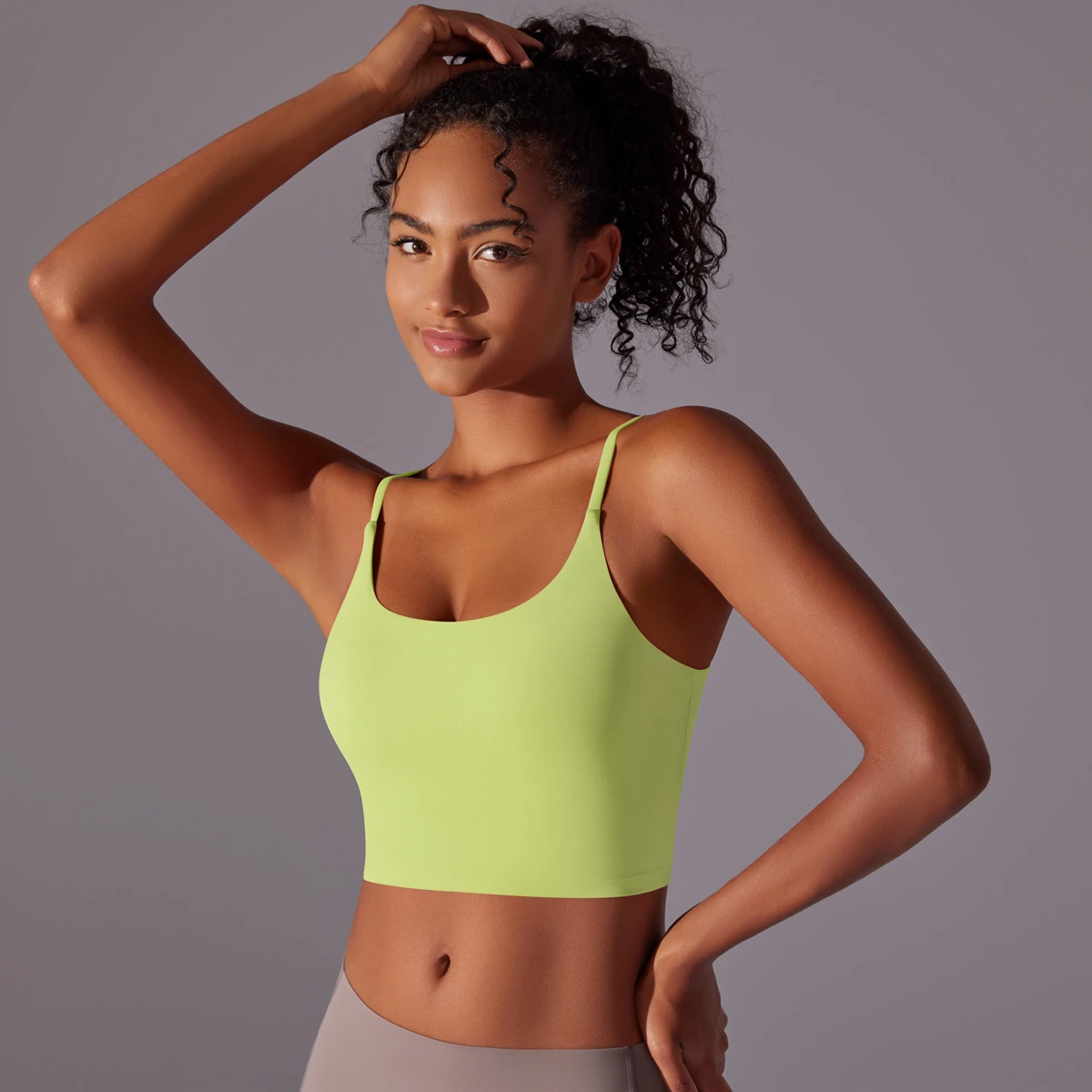 New Women's Solid-Color Double-Sided Nylon High-Support Training Sports Bra - Tight-Fitting, High-Elasticity Fitness Tank Top