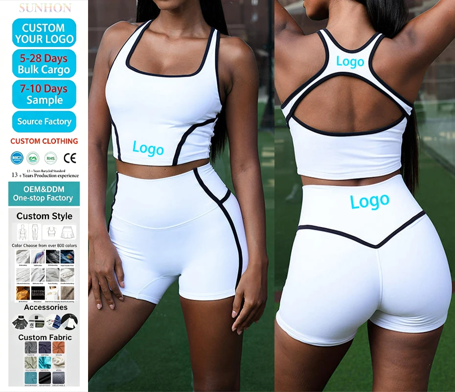 High Quality Womens Two Piece Yoga Set High Waist Cross Back Sports Bra Quick Drying Sweat Absorbing Shorts Seamless Scrunch
