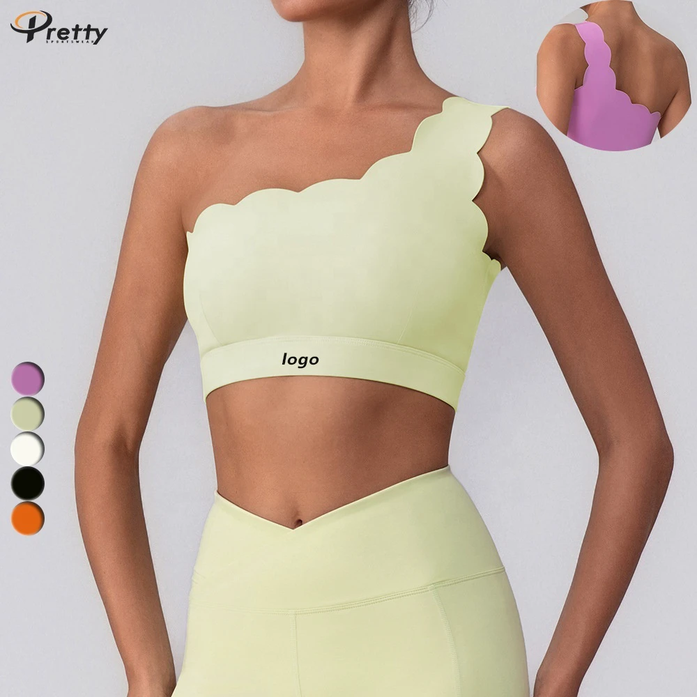 High Impact Sports Bra One Shoulder Strap Yoga Tops Sports Bra for Women Shockproof Wide Elastic Hem Sexy Women Yoga Wear