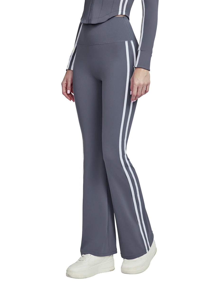 Women's High Waist Flared Yoga Pants Full-Length Striped Tummy Control Spandex/Nylon Wrinkle-Resistant Workout Daily Use Active