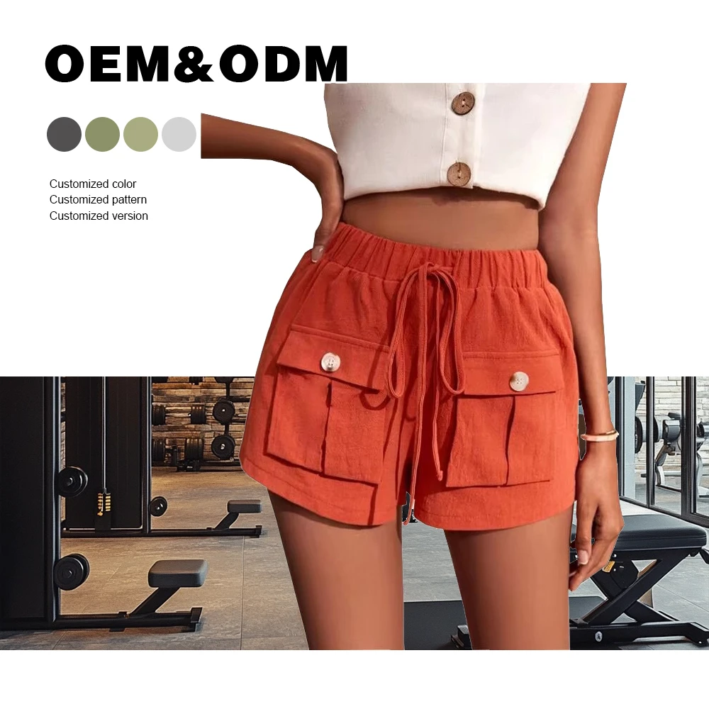 2024 Women's High Waist Breathable Mid-Length Yoga Running Shorts Casual Workout Shorts Drawstring Pocket Hot Summer Pattern