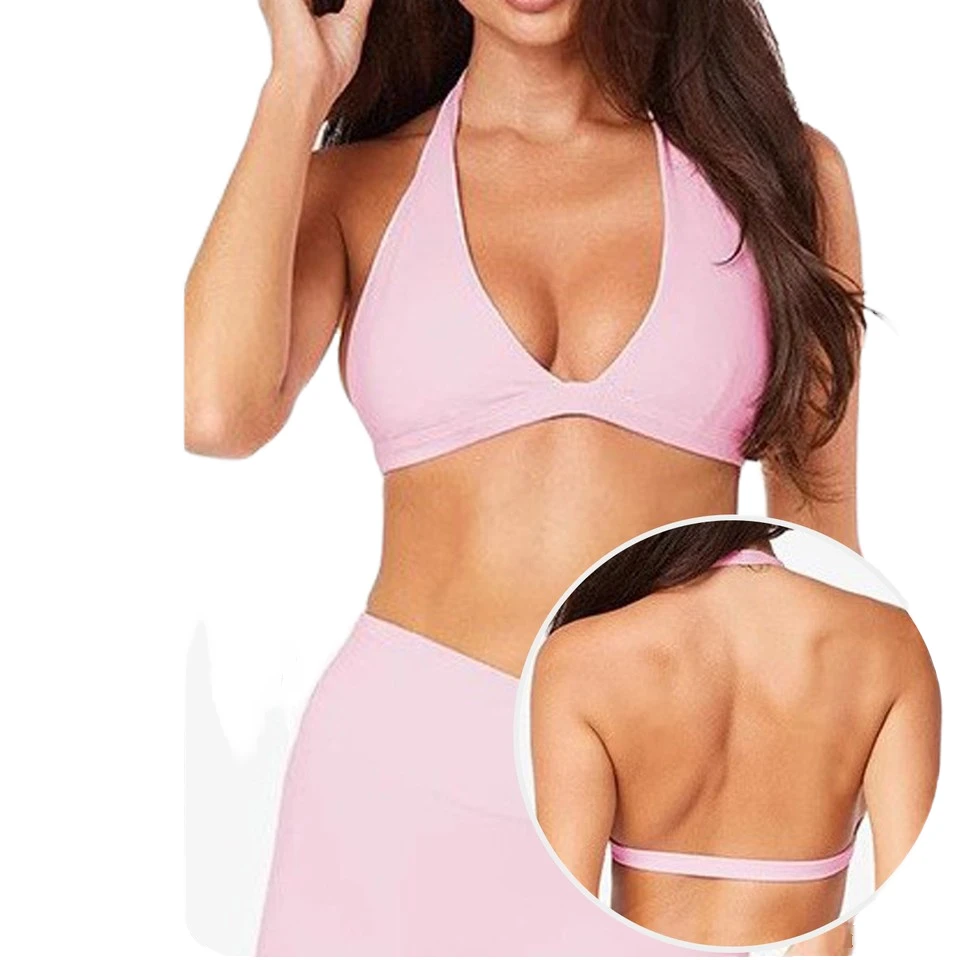 European American Style Wireless Fitness Sports Bra for Women Cross-Border Breathable Tight V-Neck Sexy Halter Sports Bra