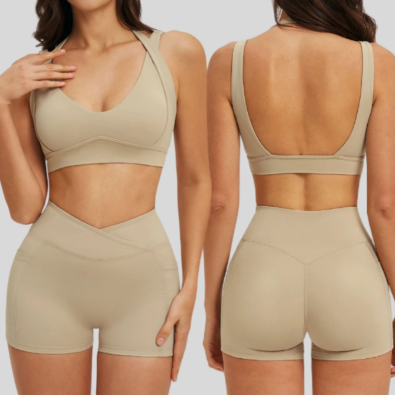 Double Shoulder Strap Halter Neck Breathable Simple Shockproof Yoga Sports Bra Beautiful Back High-intensity Support for Women
