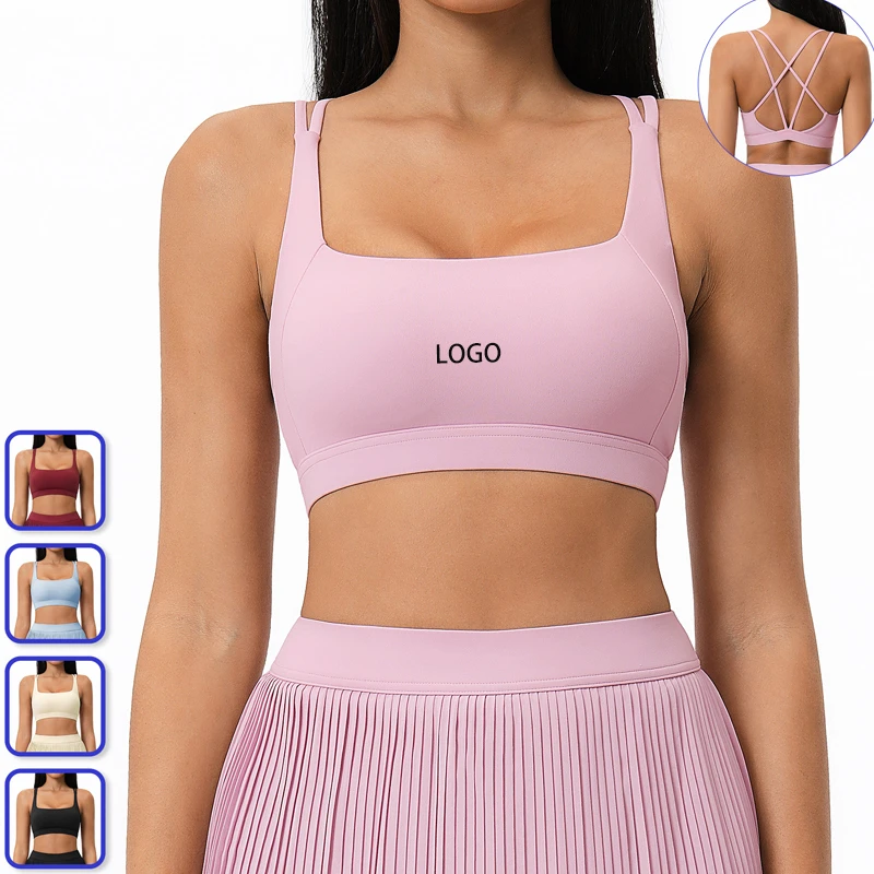 Women's High Support Breathable Yoga Bra Hollow Back Design Non-Adjustable Straps for Outdoor Fitness Sports-Spandex/Nylon