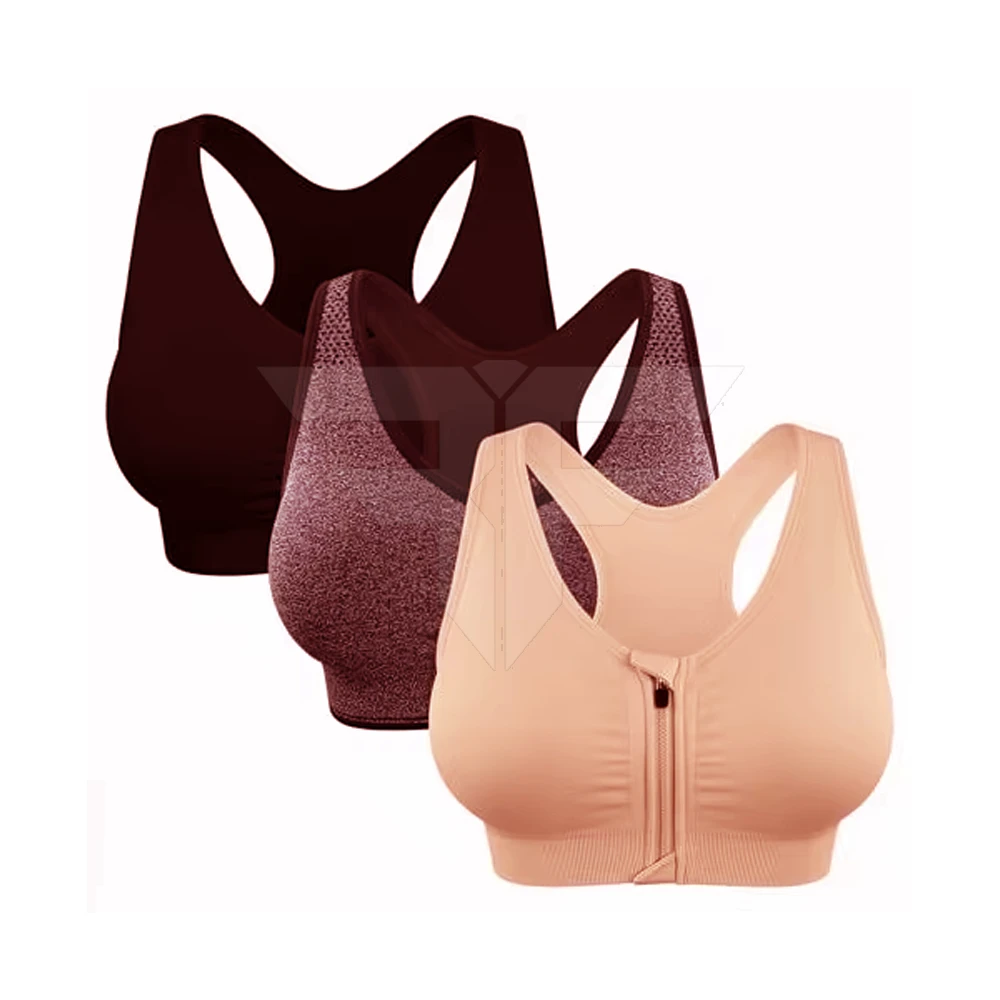 Women's Eco-Friendly Breathable Seamless Reversible Print High Support Zip Front Wireless Sports Bra for Yoga & Post-Surgery Use