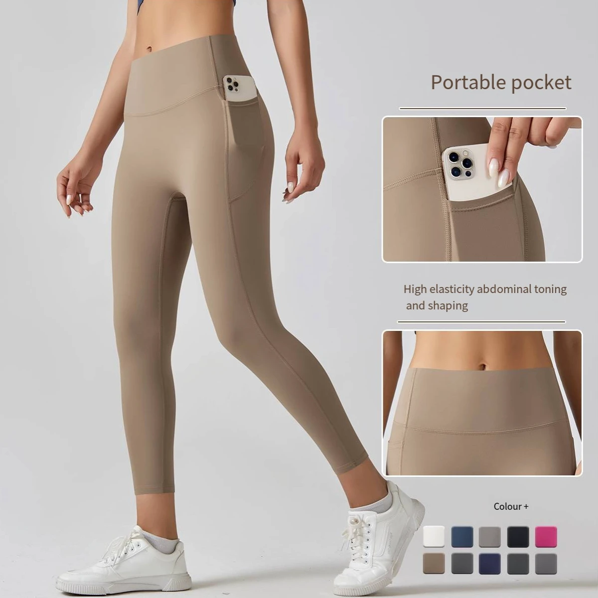 New High Waist Yoga Ankle-length Pants Women's Seamless Quick-drying Breathable Tight Pants with Pocket Running Fitness Hip Lift